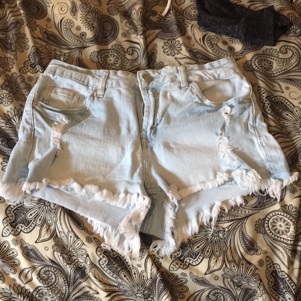 Light blue mid waist shorts
